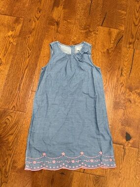 Crown & Ivy Kids Chambray Dress Size 12 Bow Shoulder Pink Embroidered Hem NWT